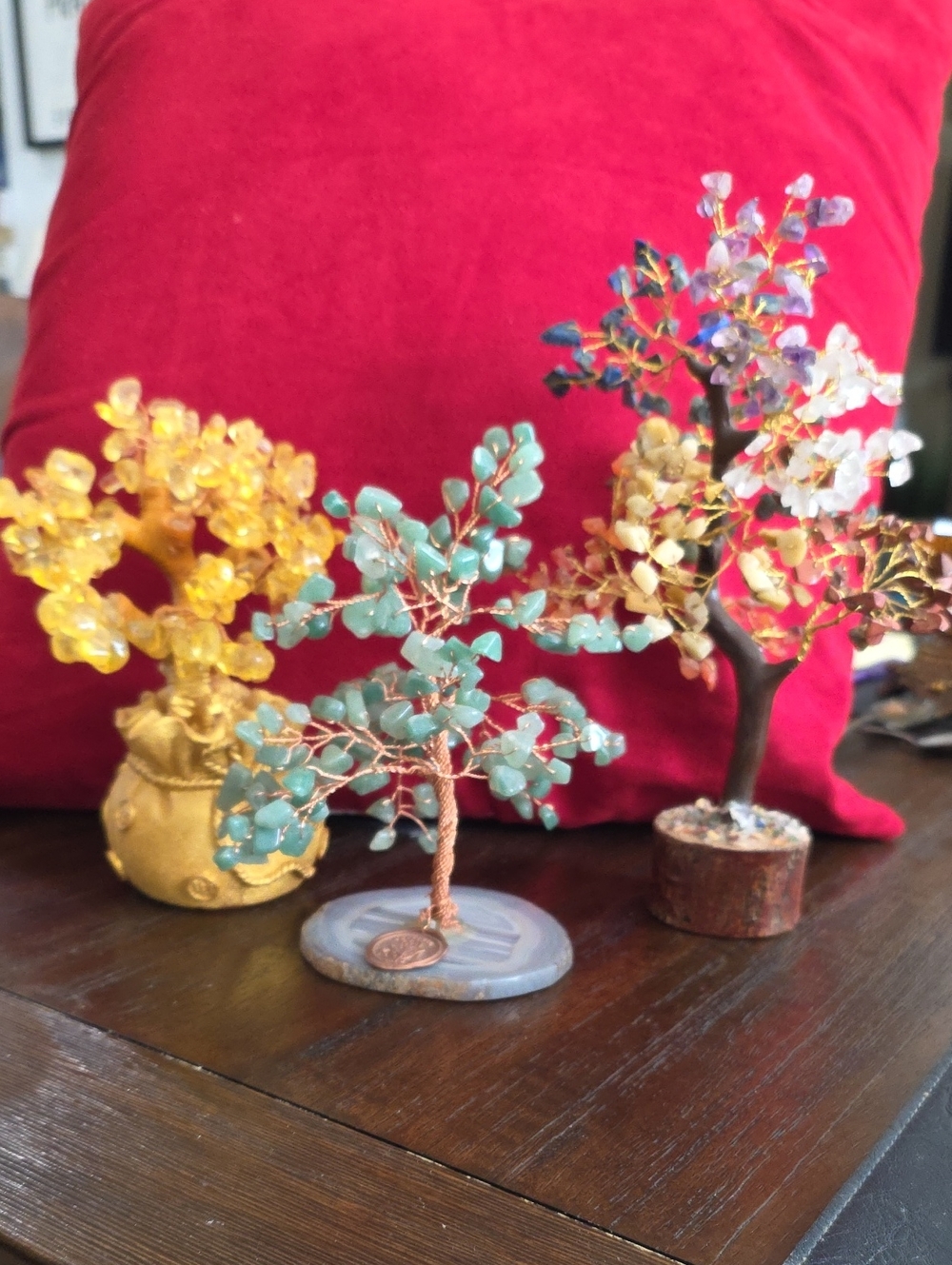 Handcrafted Gemstone Tree Sculpture - Turquoise, Yellow, Multicolor. Whimsical!